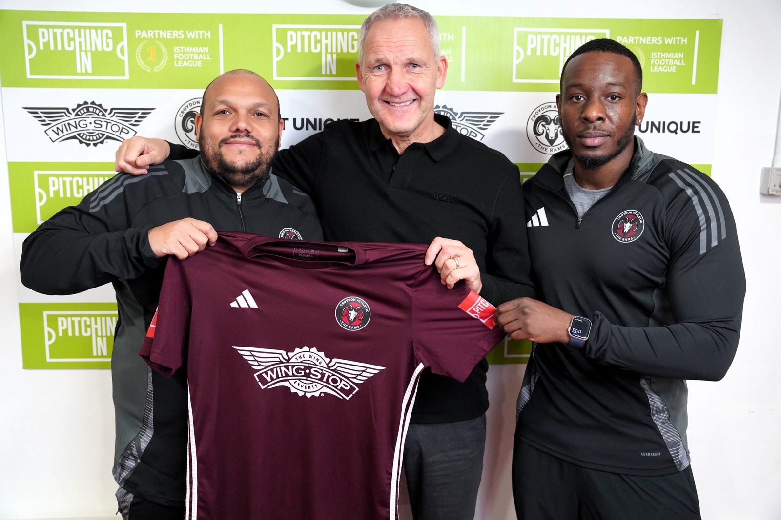 Danny Young and Keith Millen holding up Croydon Athletic shirt